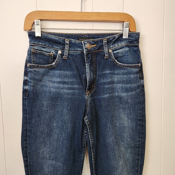 Silver Jeans Avery Straight Leg Dark Wash High Waisted Rise Stretchy Size 27 - Picture 4 of 12